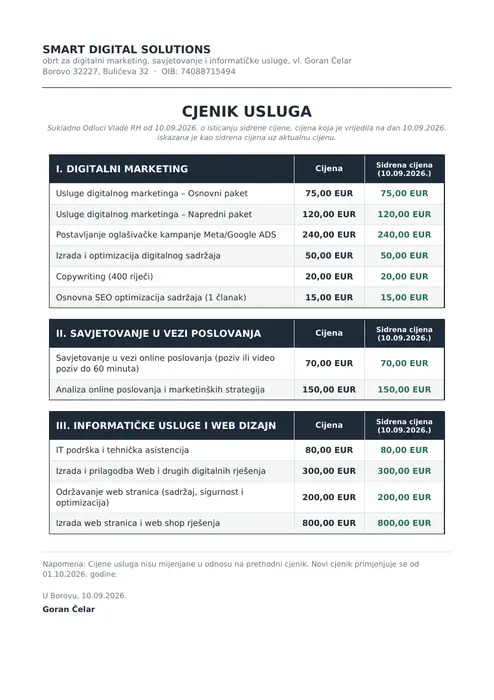 Cjenik usluga